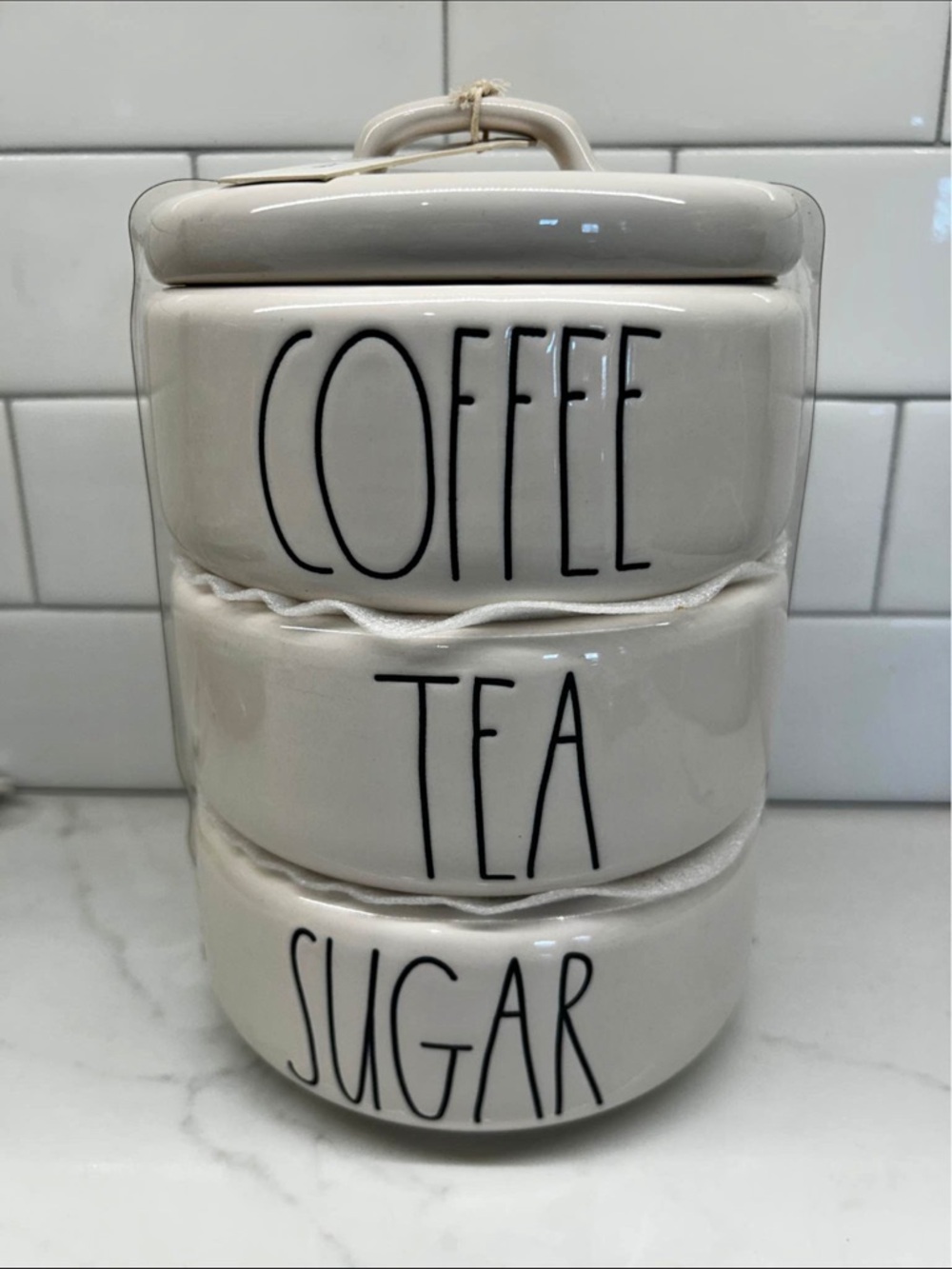 New Rae Dunn Artisan Collection Coffee Tea Sugar Stackable Canisters with Lid 9"
